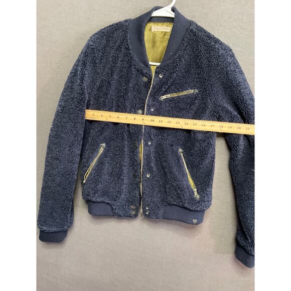 Volcom VTG Teddy Bomber Jacket S Navy Blue Lined Warm Zip Pockets Sherpa Fleece - Picture 6 of 7